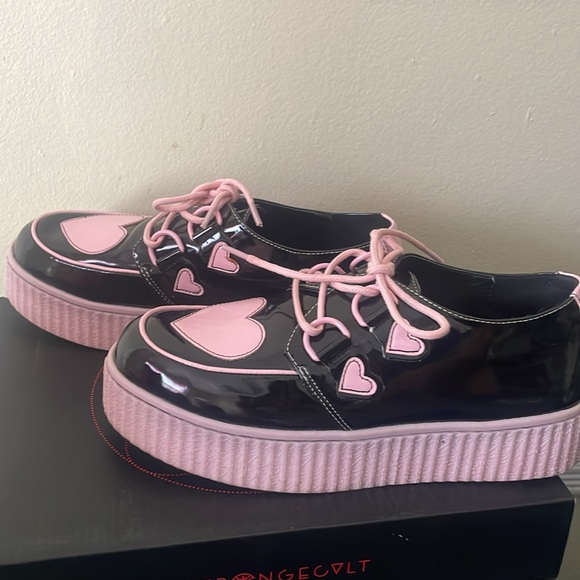 STRANGE CVLT 💕🖤 Pink Black Patent Hearts Creepers !! - Picture 7 of 9